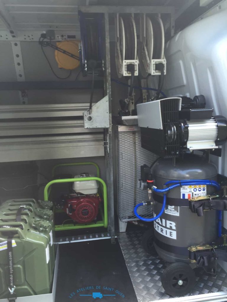 fourniture et pose dans votre utilitaire pour transformé en atelier mobile avec compresseur jerricane
