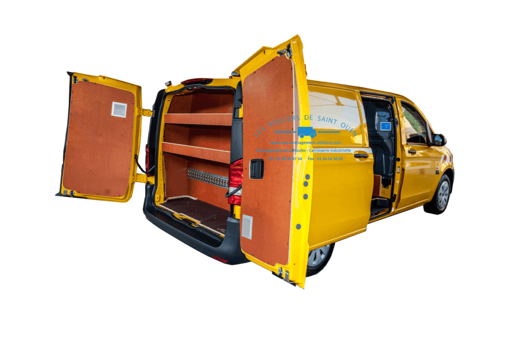 fourniture et pose dans votre utilitaire pour convoi exceptionnel vito porte arrière avec étagere et rail universel