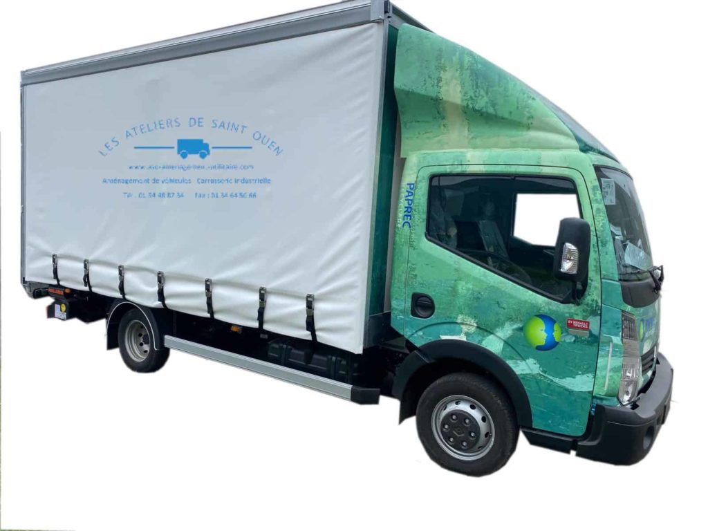 aménagement fourniture et pose pour caisse grand volume avec bache de protection et hayon élévateur