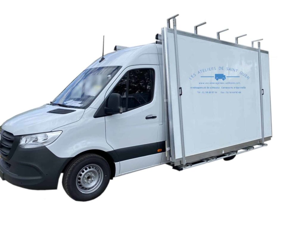 fourniture et pose et galerie pupitre porte verre et echelle pour mercedes sprinter