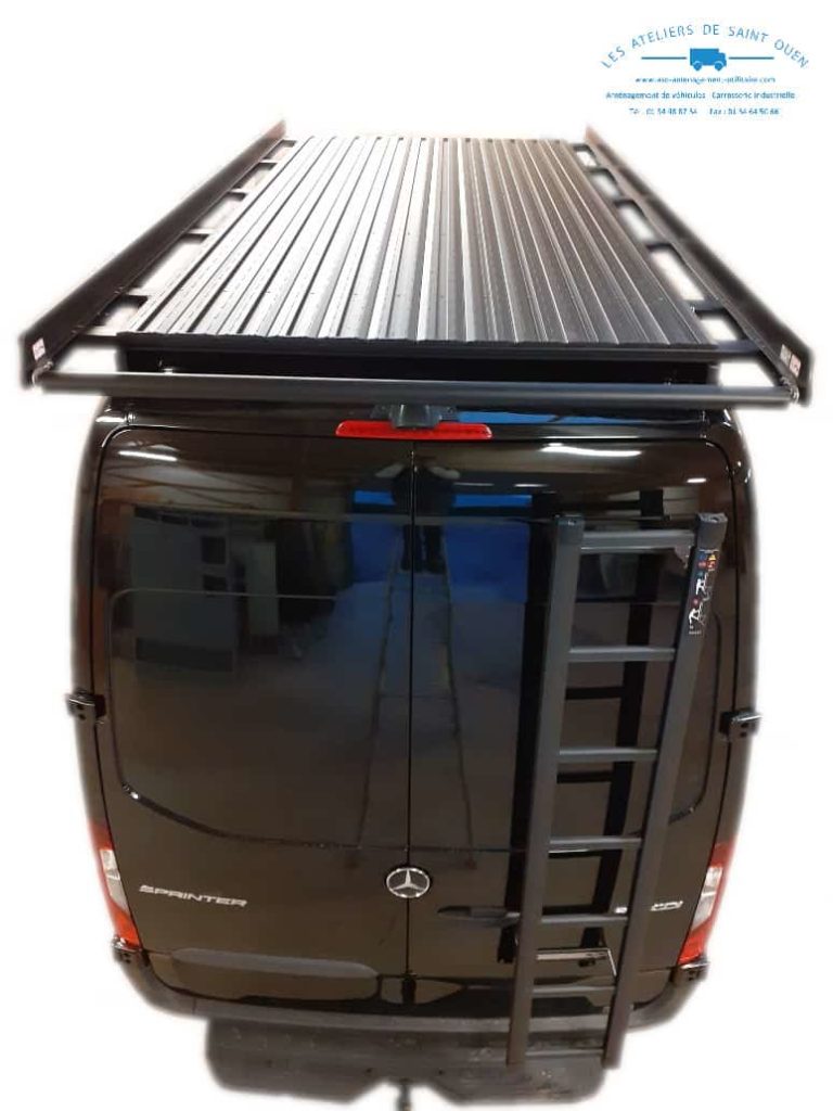 galerie en aluminium noir avec échelle pour mercedes sprinter