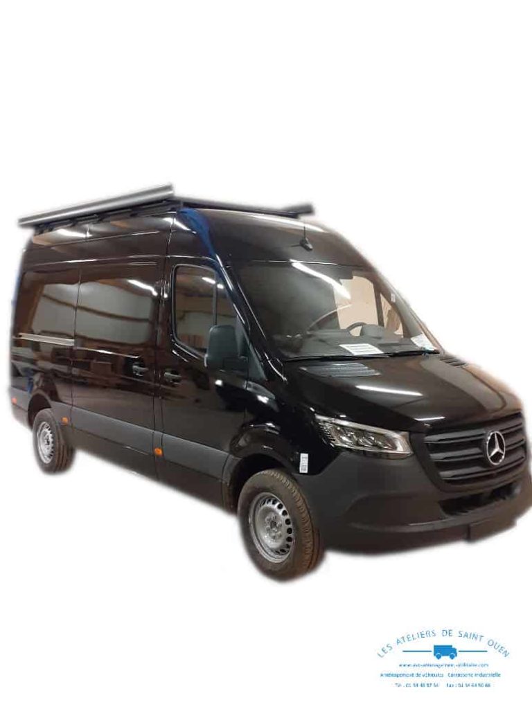 galerie en aluminium noir avec échelle pour mercedes sprinter face avant