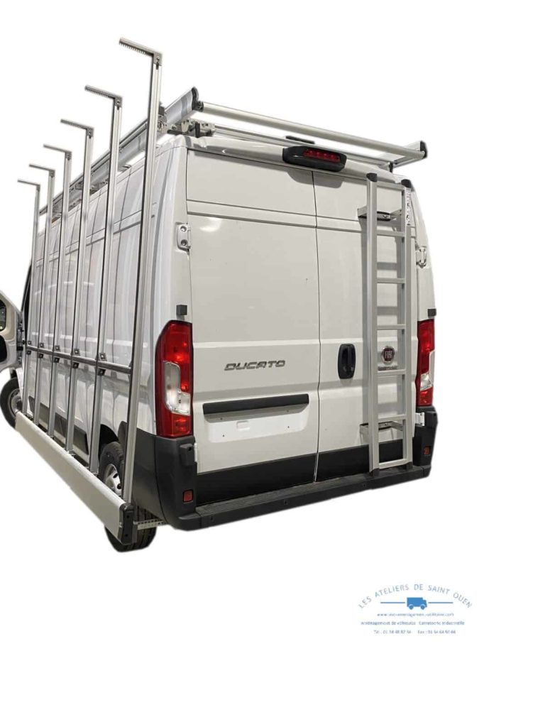fiat ducato avec galerie en aluminium pupitre porte verre et échelle