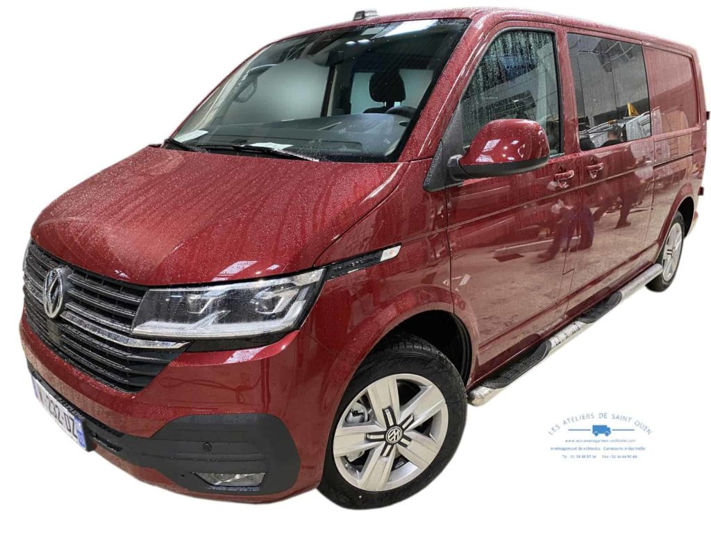 Volkswagen t6 avec cabine approfondie avec cloison amovible tubes inox