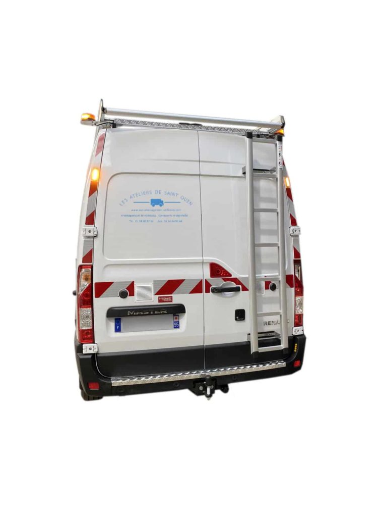 renault master avec galerie de toit avec échelle bande réfléchissante serrure mul t lock et gyrophare