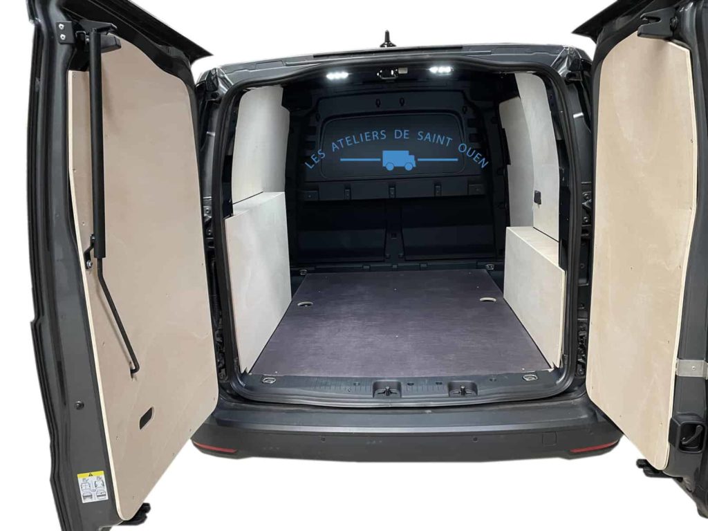 volkswagen caddy avec habillage bois et galerie de toit