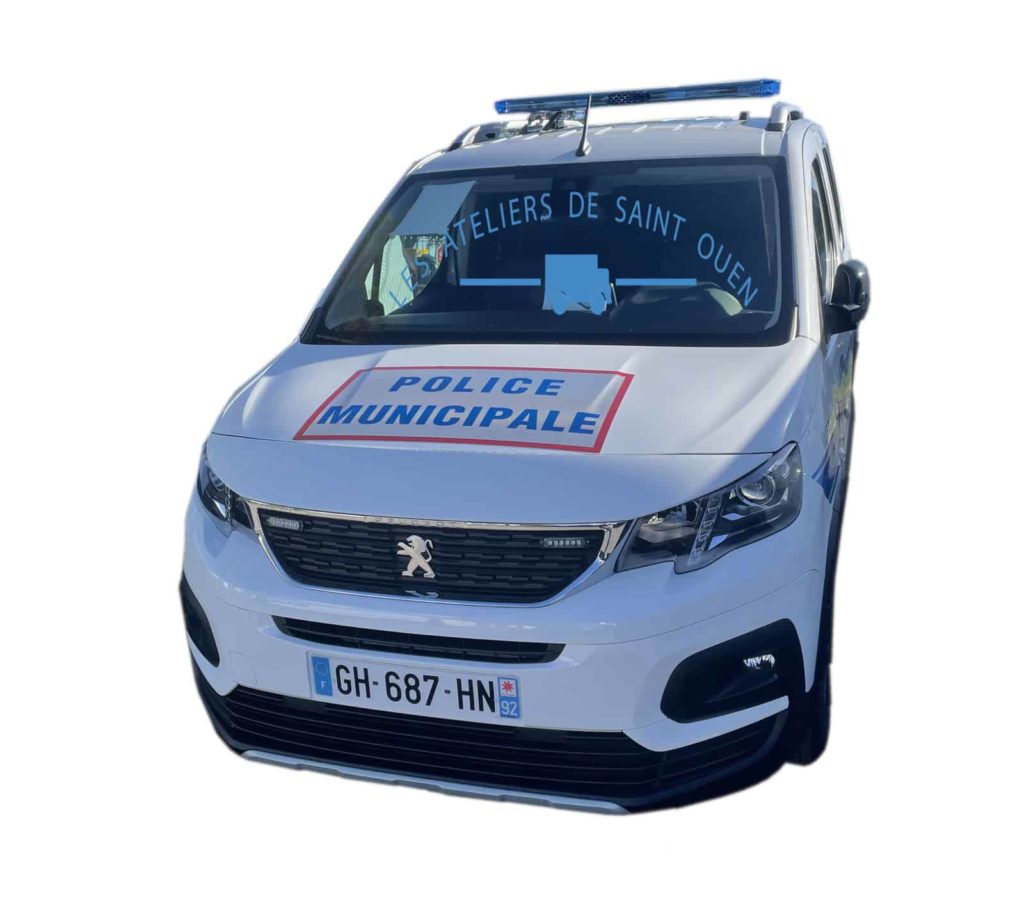 peugot rifter police municipale avec gyrophare bande réfléchissante housse vitre teinté