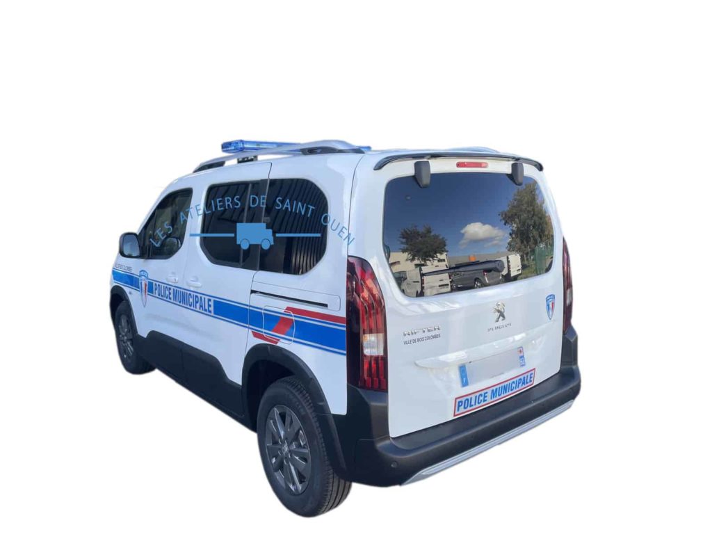 peugot rifter police municipale avec gyrophare bande réfléchissante housse vitre teinté
