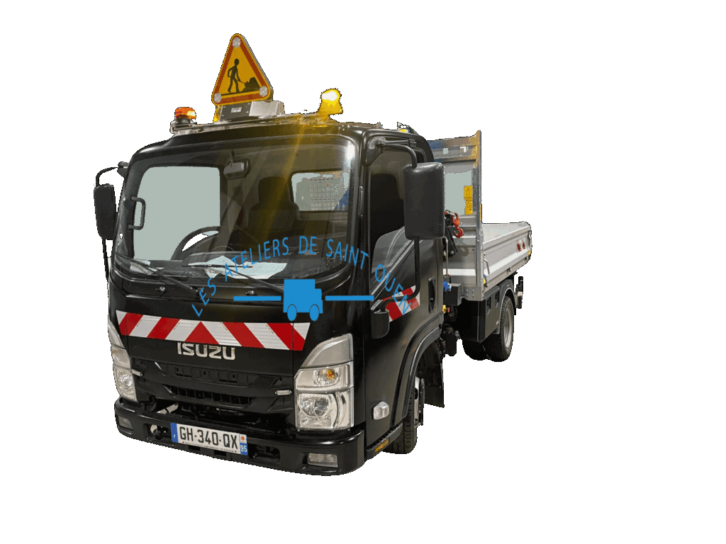 benne isuzu avec bande réfléchissante et tri flash