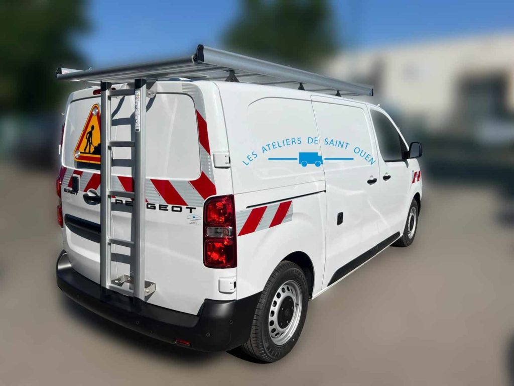 peugeot expert avec galerie de toit en aluminium avec serrure de sécurité mul t lock tri flash triangle et bande réfléchissante classe B