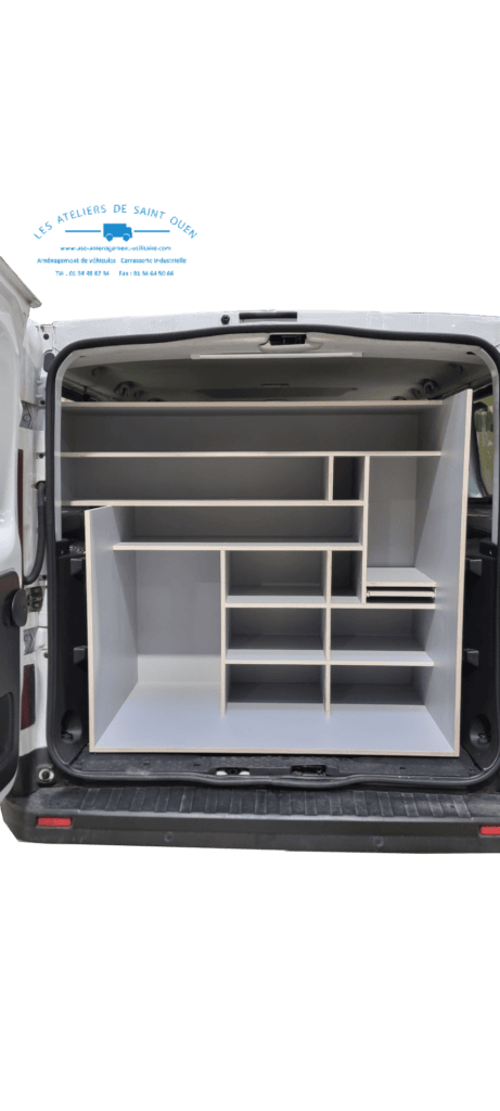 Etagère de rangement bois cp gris sur mesure pour Renault Trafic pour la croix rouge
